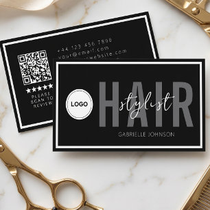 Modern Logo QR Review Zwart Wit Haarstylist Visitekaartje