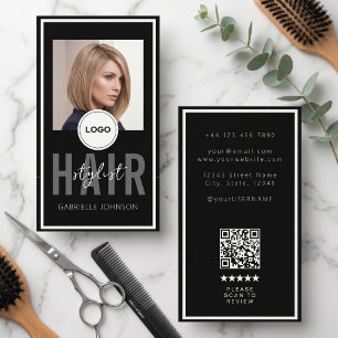 Modern Logo QR Review Zwart Wit Haarstylist Visitekaartje