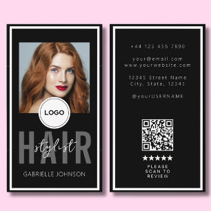 Modern Logo QR Review Zwart Wit Haarstylist Visitekaartje
