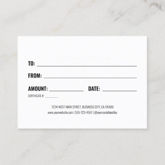 Modern Logo Script zakelijk cadeaubon Visitekaartje (Achterkant)