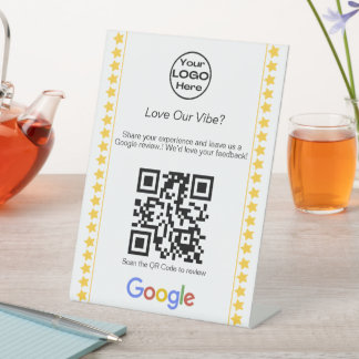 Modern Logo Vijf Sterren Rating Google Review QR C Reclamebord Met Voetstuk