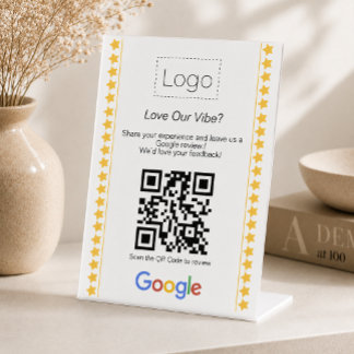 Modern Logo Vijf Sterren Rating Google Review QR C Reclamebord Met Voetstuk