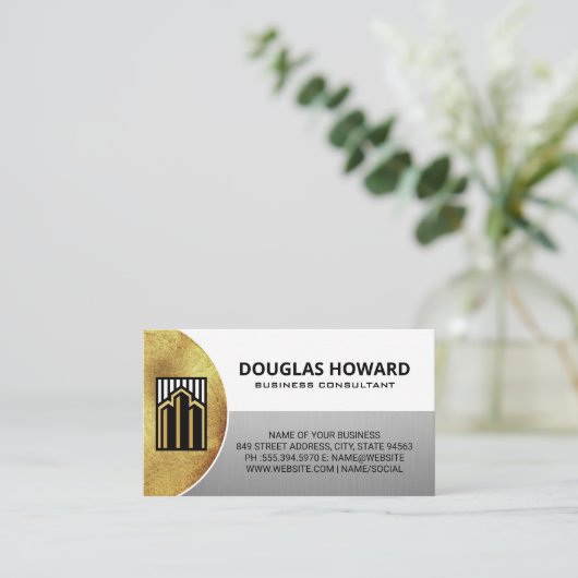 Modern logo voor vastgoed | Goud Zilver Wit Visitekaartje (Staand voorkant)
