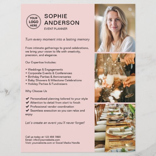 Modern Logo White Event Planner Roze Promotie Flyer (Voorkant)