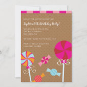 Modern Lollipop: Roze Bruin Snoep Verjaardagsfeest Kaart (Voorkant)