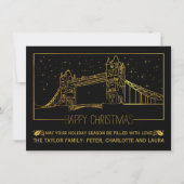 Modern London Tower Bridge "Happy Christmas" goud Feestdagenkaart (Voorkant)