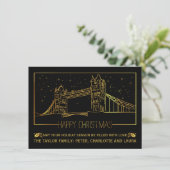 Modern London Tower Bridge "Happy Christmas" goud Feestdagenkaart (Staand voorkant)