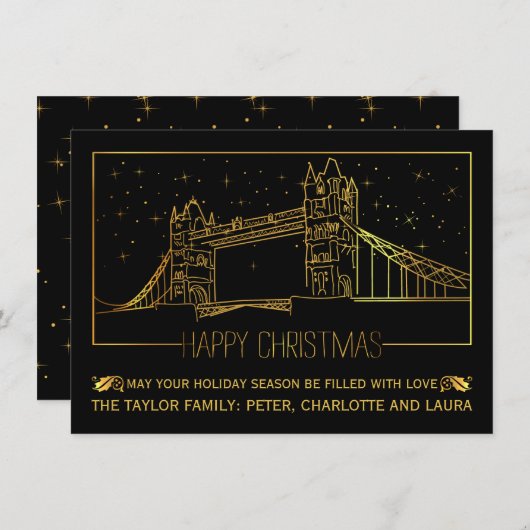 Modern London Tower Bridge "Happy Christmas" goud Feestdagenkaart (Voorkant / Achterkant)
