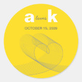 Modern Loop Hart Eenvoudige Liefde Lijnen Gele Bru Ronde Sticker (Voorkant)