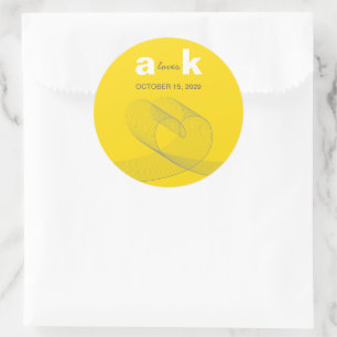 Modern Loop Hart Eenvoudige Liefde Lijnen Gele Bru Ronde Sticker
