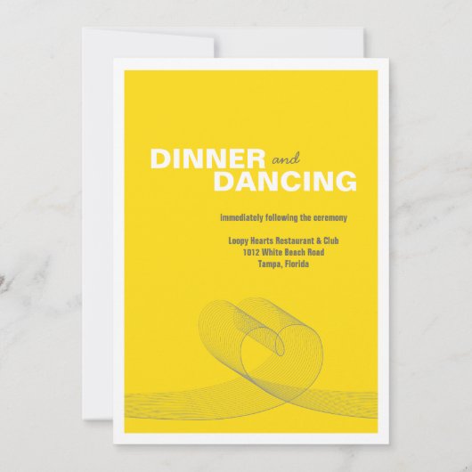 Modern Loopy Heart Love Line Yellow Wedding Invite Kaart (Achterkant)