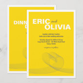 Modern Loopy Heart Love Line Yellow Wedding Invite Kaart (Voorkant / Achterkant)