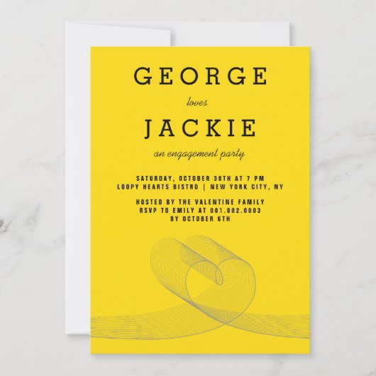 Modern Loopy Love Lines Engagement Party nodigt ui Kaart (Voorkant)