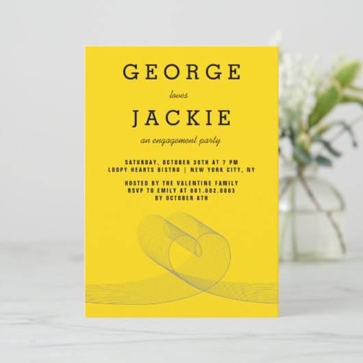Modern Loopy Love Lines Engagement Party nodigt ui Kaart (Staand voorkant)