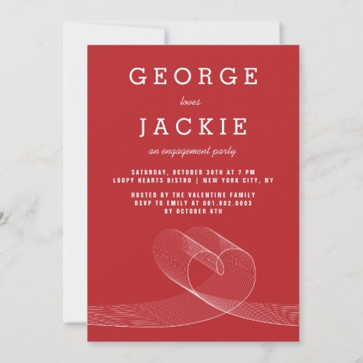 Modern Loopy Love Lines Engagement Party nodigt ui Kaart (Voorkant)