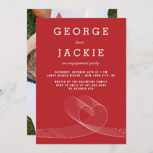 Modern Loopy Love Lines Engagement Party nodigt ui Kaart (Voorkant / Achterkant)