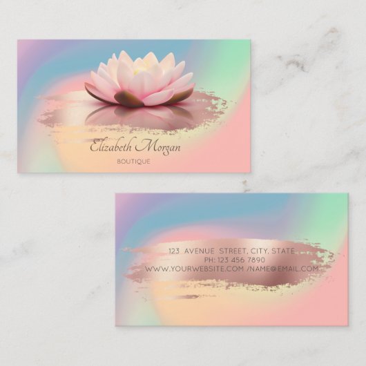 Modern Lotus Brush Stroke Holographic Colorful Visitekaartje (Voorkant / Achterkant)