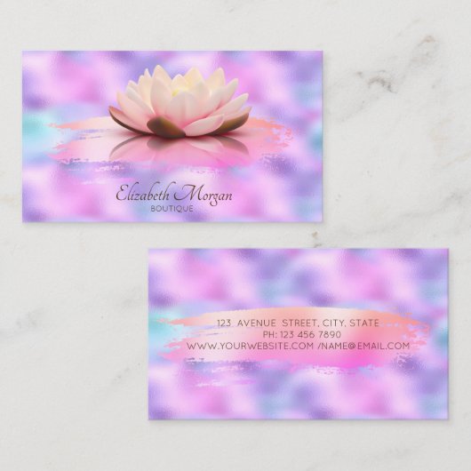 Modern Lotus Brush Stroke Holographic Iridescent Visitekaartje (Voorkant / Achterkant)