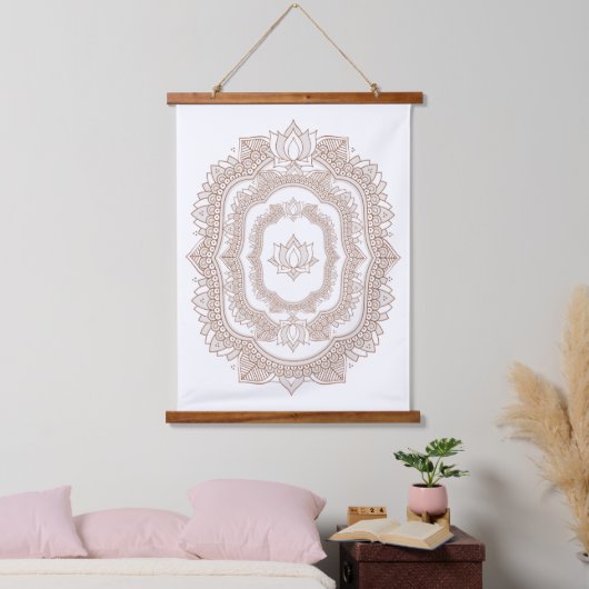 Modern Lotus Flower en Henna Design Hangend Wandkleed (Slaapkamer)