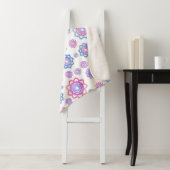 Modern Lotus Flower Pink Groen Monogram Sherpa Deken (In situ)