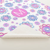Modern Lotus Flower Pink Groen Monogram Sherpa Deken (3/4)