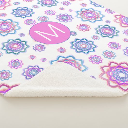 Modern Lotus Flower Pink Groen Monogram Sherpa Deken (3/4)