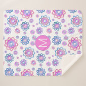Modern Lotus Flower Pink Groen Monogram Sherpa Deken (Voorkant (horizontaal))
