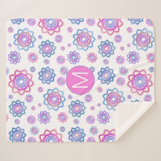 Modern Lotus Flower Pink Groen Monogram Sherpa Deken (Voorkant (horizontaal))