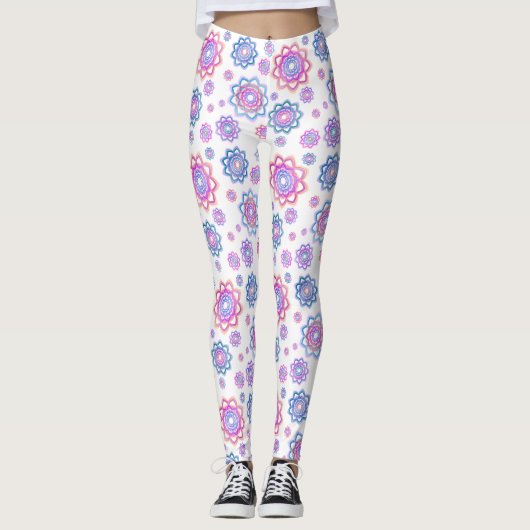 Modern Lotus Flower Pink Pastel Green Leggings (Voorkant)