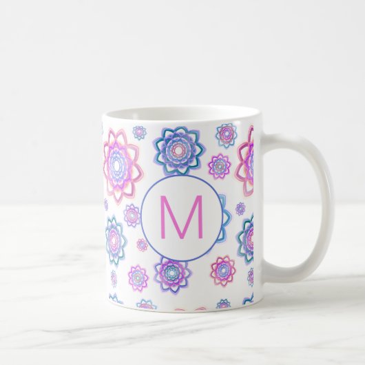 Modern Lotus Flower Pink Pastel Monogram Koffiemok (Rechts)