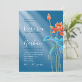 Modern Lotus Flowers Blue Wedding Uitnodiging (Staand voorkant)