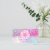 Modern Lotus Glitter Confetti Holographic Visitekaartje (Staand voorkant)