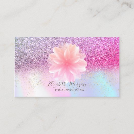 Modern Lotus Glitter Confetti Holographic Visitekaartje (Voorkant)