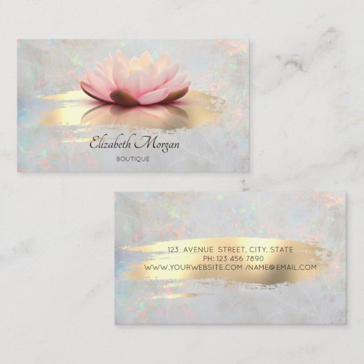 Modern Lotus Gold Brush Opal Holographic Visitekaartje (Voorkant / Achterkant)