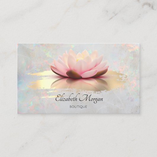 Modern Lotus Gold Brush Opal Holographic Visitekaartje (Voorkant)