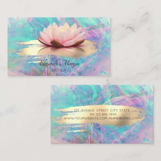 Modern Lotus Roos Gold Brush Stroke Opal Visitekaartje (Voorkant / Achterkant)