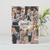 Modern "Love" 4 Custom Photo Couple Monogram Feestdagenkaart (Staand voorkant)