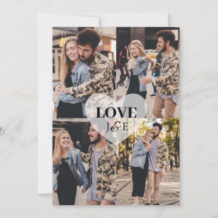 Modern "Love" 4 Custom Photo Couple Monogram Feestdagenkaart