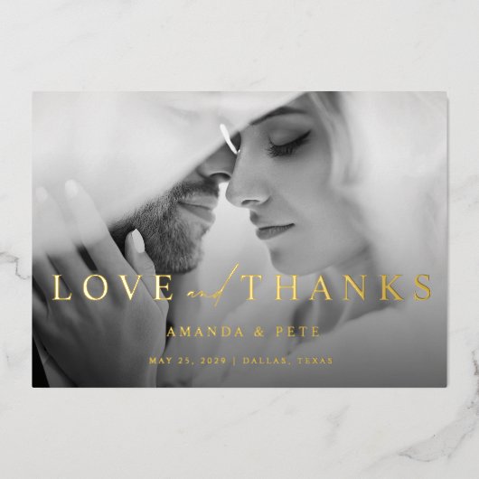 Modern Love and Bedankt 2 Photo Wedding Folie Feestdagenkaart (Voorkant)