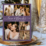 Modern Love and Bedankt Mauve Wedding Bedankt Briefkaart<br><div class="desc">Minimalistisch Elegant Script 5 Foto Collage Dusty Mauve Wedding Dank u Briefkaart. Moderne bruiloft bedankt je sjabloon met vijf (5) foto op de voorkant en één (1) foto op de achterkant. Met de tekst "Liefde en bedankt" in een handgeschreven lettertype van typografiescript met letters in wit op stoffige klep of...</div>