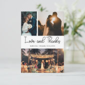 Modern Love and Thanks Three Photo Wedding Kaart (Staand voorkant)