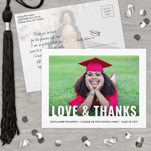 Modern Love & Bedankt 2 Foto Afstuderen Dank u Briefkaart