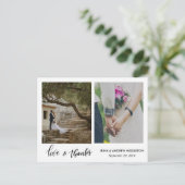 Modern Love & Bedankt Script Twee huwelijksfoto's Briefkaart (Staand voorkant)