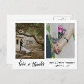 Modern Love & Bedankt Script Twee huwelijksfoto's Briefkaart (Voorkant / Achterkant)