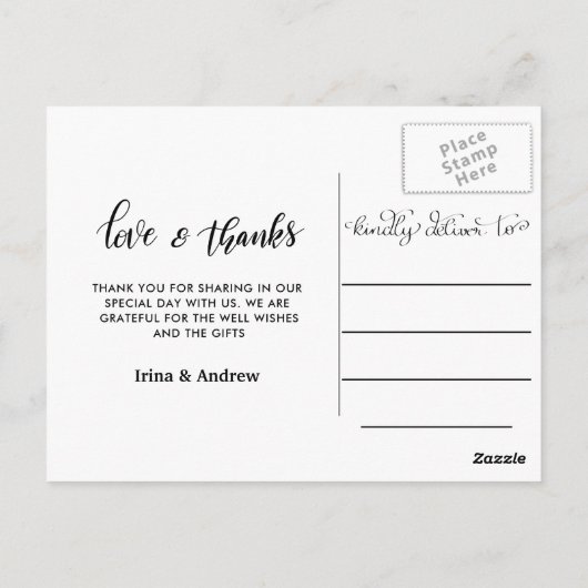 Modern Love & Bedankt Script Twee huwelijksfoto's Briefkaart (Achterkant)