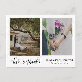 Modern Love & Bedankt Script Twee huwelijksfoto's Briefkaart