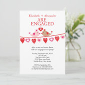 Modern Love Bird Hearts Verloving Invitations Kaart (Staand voorkant)