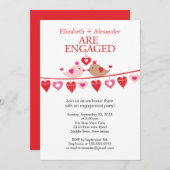 Modern Love Bird Hearts Verloving Invitations Kaart (Voorkant / Achterkant)