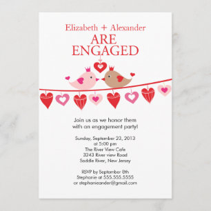 Modern Love Bird Hearts Verloving Invitations Kaart