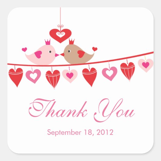 Modern Love Bird Hearts Vrijgezellenfeest dank u Vierkante Sticker (Voorkant)